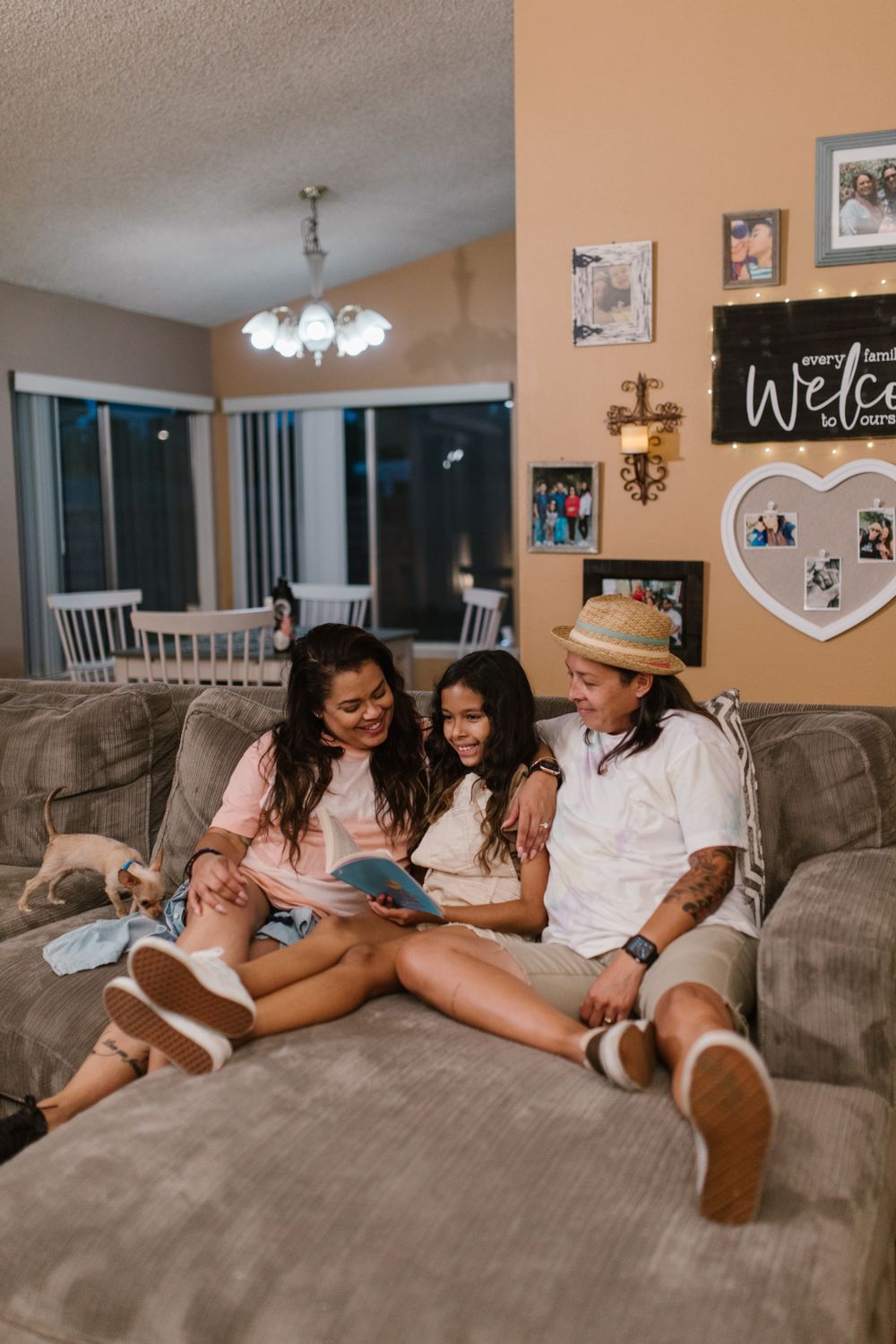 A family sitting together and talking at home